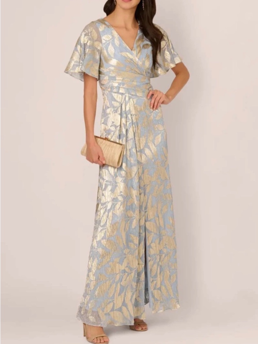 Blue and Gold Floral Adrianna Papell Gown - Picture 2 of 3